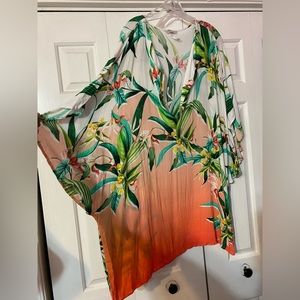 Trina Turk swim cover up resort short kaftan with floral print